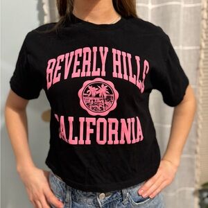 Black T-Shirt with Pink Beverly Hills California Print